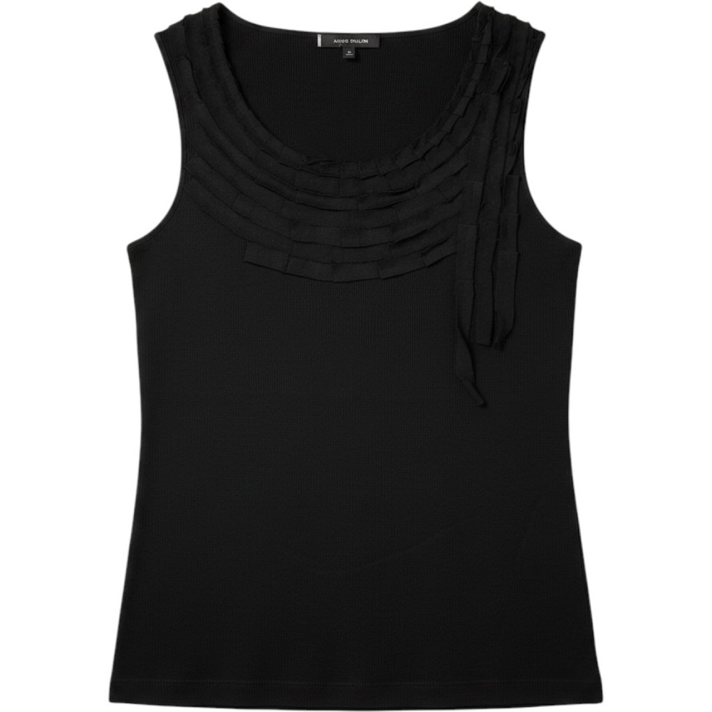 Anne Klein Womens Black Ribbed Knit Ruffle Neck Sleeveless‎ Shell Top Size M NEW